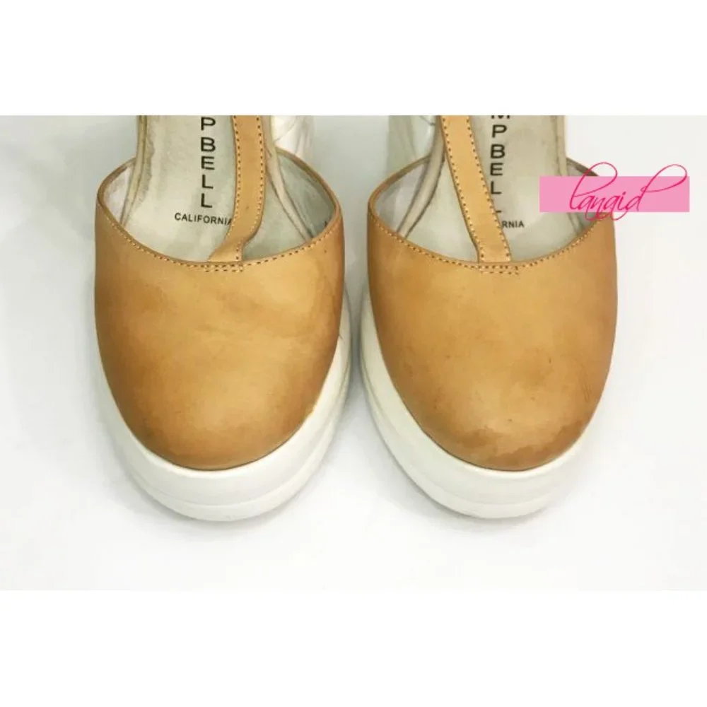 Jeffrey Campbell Sous Wedges Leather Camel White Bubble Strappy Platform Heels 6